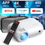 CocoBear Native 1080P Projector with 5G WiFi & Bluetooth 5.2, 9000 Lumens LED, 4K Supported, 50–200" Display, Zoom Function, Home Theater Projector, White