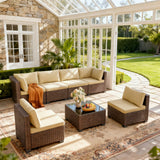 Patio Furniture Set for 7, Lofka Patio Furniture Set on Sale with Coffee Table, Patio Conversation Set for Garden, Poolside (Yellow)