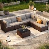 Lofka 7-Piece Patio Furniture Set - All-Weather Conversation Set with Cushions and Glass Coffee Table  Seats 6  Perfect for Garden, Lawn, or Balcony Grey