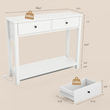 Asofer 39" Console Table with 2 Drawers & Outlets and USB Ports, Modern Sofa Table, Narrow Wood Entryway Table for Living Room, Foyer, White