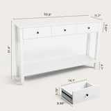 Asofer 3 Drawer Wooden Sofa Table with Outlets and USB Ports, Modern Accent Console Table with Metal Round Handles for Entrance Hall, White