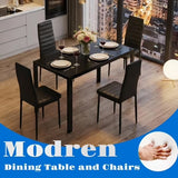 Dining Table Set for 4, Lofka 5 Pieces Kitchen Table and Chairs with Glass Top Table & PU Leather Chairs for Saving Space Kitchen, Dining Room, Black