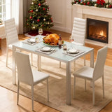 Kitchen Table Set, Lofka 5 Pieces Dining Table Set for 4 with Glass Top Table & PU Leather Chairs for Small Space, Dining Room, White