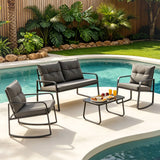 4 Piece Patio Outdoor Furniture Sets, Bistro Table Set with Rocking Chairs Loveseat with Cushions & Backrests for Backyard Porch Lawn, Gray