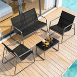 Patio Furniture Set, Lofka 4 Pcs Patio Bistro Table and Chairs with Loveseat, Textilene Seat & Steel Frame for Backyard, Garden, Black