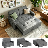 Lofka Pull Out Sofa Bed, 47.2" Convertible Sleeper Loveseat for Adults, Premium Linen Couch with Backrest for Living Room, Grey (500lbs Support)