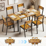 Dining Table Set for 6, Lofka 63" Extendable Kitchen Table Set with 6 Chairs, Juego De Comedor 6 Sillas Table Set, Retro Brown