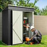 Asofer 5'x3' Heavy Duty Galvanized Metal Outdoor Storage Shed with Lockable Door for Lawn & Backyard, Dark Gray
