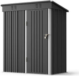 Asofer 5'x3' Heavy Duty Galvanized Metal Outdoor Storage Shed with Lockable Door for Lawn & Backyard, Dark Gray