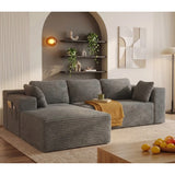 105" Modular Sectional Boneless L-Shaped Couch for Living Room, Cloud Corduroy Sofa with Deep Seat, Oversized Left Facing Chaise No Assembly Required, Gray