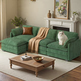 110'' Sofa, Jolifa Cloud Couch with Movable Ottomans & 2 Pillows, 3-Seat for Living Room, Green (Corduroy Fabric)