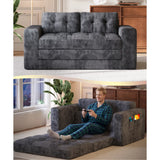 Boneless Loveseat, Lofka 59''Folding Floor Sofa Bed with 2 Pillows & Pockets for Small Spaces, Corduroy Cloud Sofa for Apartment Living Room, Gray