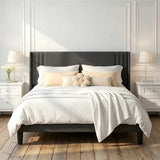 Full Size Bed Frame Jolifa Upholstered Platform Bed Frame with Wingback Headboard, Noise Free Steel Frame, Dark Gray