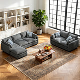2 Piece Sectional Sofa Set, Lofka Modern Corduroy 110.2" L Shaped Couch with Flexible Ottoman, 3-Seater Sofa & Loveseat for Living Room, Dark Grey
