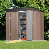 Asofer 6'x4' Outdoor Storage Shed, Heavy Duty Metal Garden Shed with Lockable Higher Hinged Door, Tool Storage for Patio, Backyard, Lawn, Brown