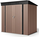 Asofer 6'x4' Outdoor Storage Shed, Heavy Duty Metal Garden Shed with Lockable Higher Hinged Door, Tool Storage for Patio, Backyard, Lawn, Brown