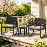 Patio Furniture Set, Outdoor Bistro Set for 2 with Rocking Chairs, Glass Coffee Table & Removable Cushion for Garden Backyard Balcony Lawn Pool, Gray