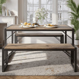 Jolifa 3 Pieces Dining Table Sets for 4, Wooden Kitchen Table with Benches for Small Spaces, Gray