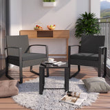 Patio Furniture Set, 3 Pieces Outdoor Porch Furniture Set with Rocking Chairs and Glass Table for Balcony & Garden, Black Cushion