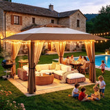11x11FT Pop Up Canopy Tent, Lofka Patio Gazebos with Mosquito Net, UPF 50+ for Backyard|Outdoor,Beige