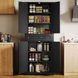 Kitchen Pantry Storage Cabinet with Upper and Lower Doors and Split Drawer Design