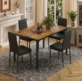 Asofer Dining Table Set for 4 with PU Chairs, Kitchen Table and Chairs for Dining Room Breakfast Nook, Retro