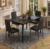 Asofer Dining Table Set for 4 with PU Chairs, Kitchen Table and Chairs for Dining Room Breakfast Nook, Black