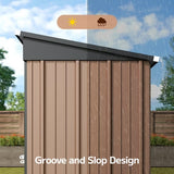 Asofer 5'x3' (15 Sq Ft) Galvanized Metal Outdoor Storage Shed with Single Lockable Door - Brown