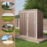 Asofer 5'x3' (15 Sq Ft) Galvanized Metal Outdoor Storage Shed with Single Lockable Door - Brown
