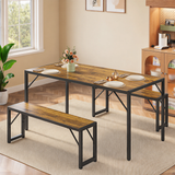 Asofer Dining Table Set for 4, 2 Bench for Kitchen, Small Apartment, Breakfast Nook, Retro