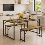 Asofer Dining Table Set for 4, 2 Bench for Kitchen, Small Apartment, Breakfast Nook, Retro