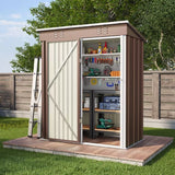 Asofer 5'x3' (15 Sq Ft) Galvanized Metal Outdoor Storage Shed with Single Lockable Door - Brown