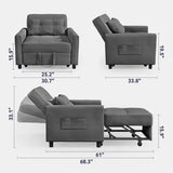 Asofer 3-in-1 Convertible Sleeper Sofa Chair, Adjustable Backrest Futon Couch, Linen Fabric Multi-Functional Recliner Chair Bed, Space Saving Furniture for Living Room Apartment Office, Dark Gray