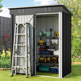 Asofer 5x3ft Dark Gray Galvanized Metal Storage Shed, Weatherproof Outdoor Utility Shed with Lockable Single Door & Side Vent for Backyard Patio Lawn