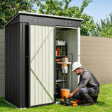 Asofer 5x3ft Dark Gray Galvanized Metal Storage Shed, Weatherproof Outdoor Utility Shed with Lockable Single Door & Side Vent for Backyard Patio Lawn