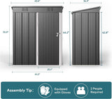 Asofer 5x3ft Dark Gray Galvanized Metal Storage Shed, Weatherproof Outdoor Utility Shed with Lockable Single Door & Side Vent for Backyard Patio Lawn