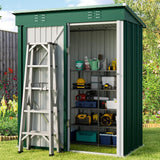 Asofer 5x3ft Green Galvanized Metal Storage Shed, Weatherproof Outdoor Utility Shed with Lockable Single Door & Side Vent for Backyard Patio Lawn