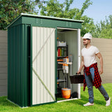 Asofer 5x3ft Green Galvanized Metal Storage Shed, Weatherproof Outdoor Utility Shed with Lockable Single Door & Side Vent for Backyard Patio Lawn