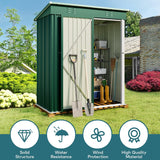 Asofer 5x3ft Green Galvanized Metal Storage Shed, Weatherproof Outdoor Utility Shed with Lockable Single Door & Side Vent for Backyard Patio Lawn