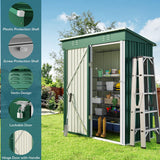 Asofer 5x3ft Green Galvanized Metal Storage Shed, Weatherproof Outdoor Utility Shed with Lockable Single Door & Side Vent for Backyard Patio Lawn