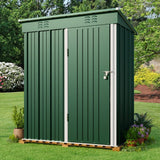 Asofer 5x3ft Green Galvanized Metal Storage Shed, Weatherproof Outdoor Utility Shed with Lockable Single Door & Side Vent for Backyard Patio Lawn