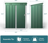 Asofer 5x3ft Green Galvanized Metal Storage Shed, Weatherproof Outdoor Utility Shed with Lockable Single Door & Side Vent for Backyard Patio Lawn