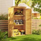 Asofer Wooden Outdoor Storage Shed, Waterproof Sloping Roof, Adjustable Shelves & Lockable Door, Natural