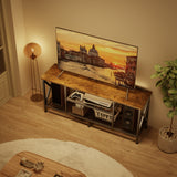 Asofer Industrial TV Stand for TVs up to 65" with 2 Open Storage Shelves and Metal Frame, Retro