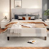 Queen Size Bed Frame with Upholstered Headboard, Under-bed Storage and Noise Free Design, Gray