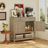 33.5" Farmhouse Buffet Sideboard Cabinet with 2 Drawers & 2 Door & Open Shelf, Coffee Bar for Kitchen, Dining Room, Living Room, Gray