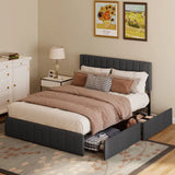 Bed Frame Queen with 4 Storage Drawers for Bedroom, Dark Grey