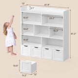 Noelse Toy Storage Cabinet and Kids Bookcase with 4 Movable Drawers and 8 Open Shelves Toy Chest Shelf Organizer with Hidden Wheels for Playroom Nursery Kids Room, White
