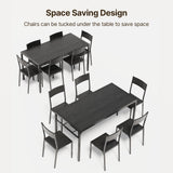 Dining Table Set for 6 , 7-Piece Kitchen Table Set for Small Space, Apartment, Kitchen, Dining Room, Space-Saving - Black