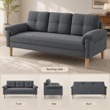 Lofka 70" Gray Linen Sofa with Side Storage Pocket Modern Couch for Living Room and Offices Linen Room Sofa
